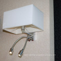 Chrome Double Goose Neck Reading Wall Lamp with Fabric Shade